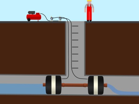Пневматическое заглушающее перекрытие LAMPE тип 600-1200, серия 2000 под обводную трубу , применение